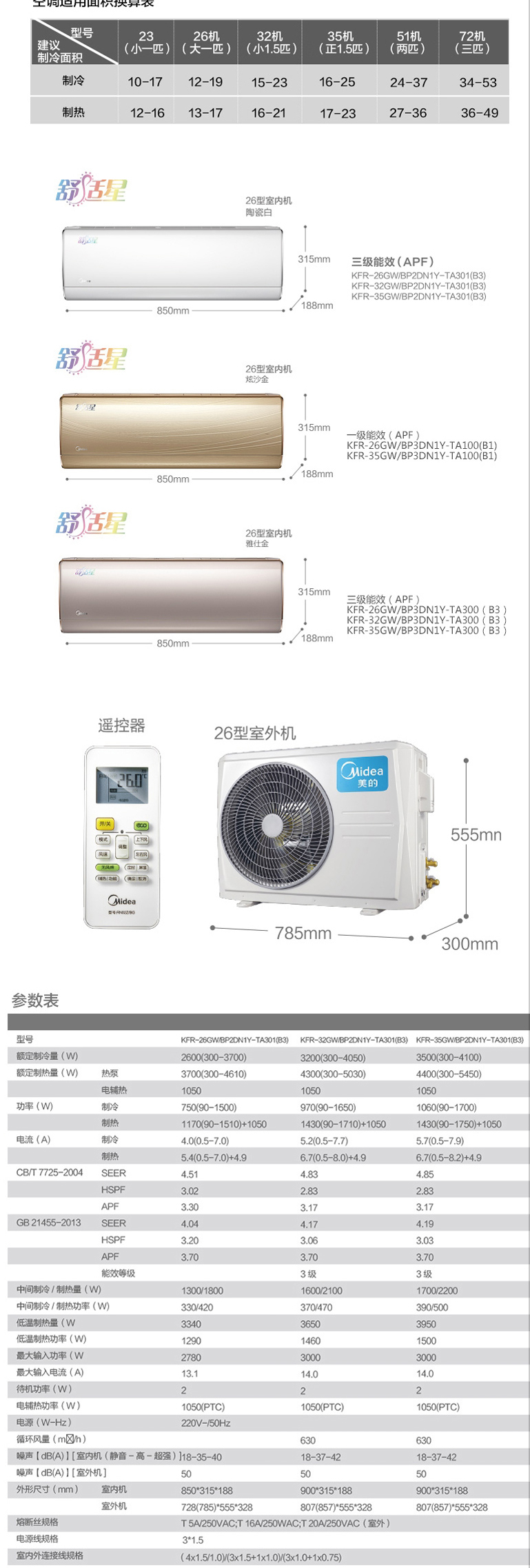 Midea/美的 KFR-26GW/BP2DN1Y-TA301(B3) 舒适星大1匹变频空调