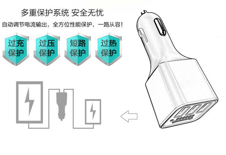 纽曼Newmine 智能车载充电器一拖三快充3USBsmart3.1A S80