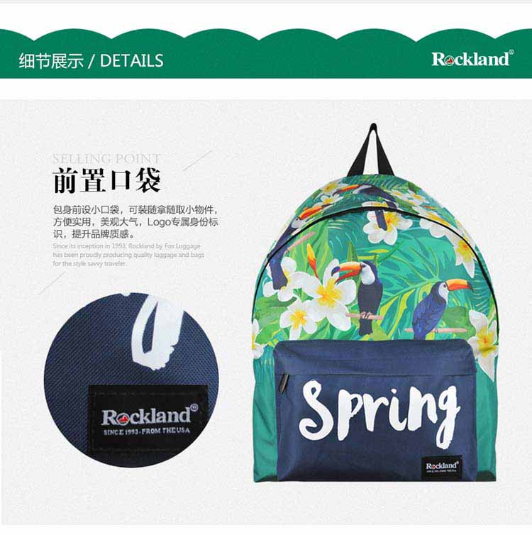 洛克兰/Rockland 春雨系列双肩包学生书包休闲背包Spring系列L码 B0103