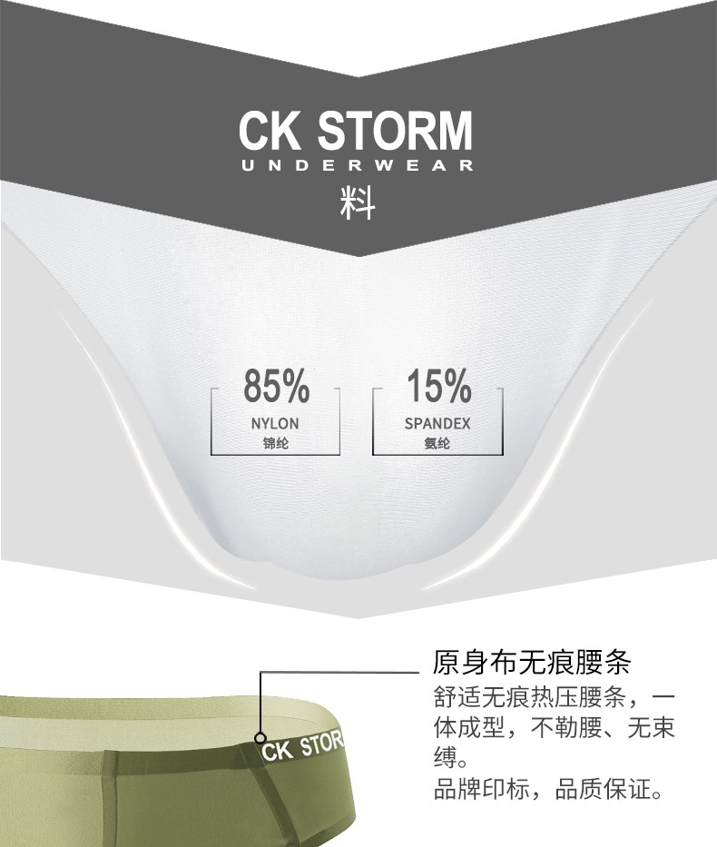 CK STORM 男士内裤 商场同款冰丝速干一片式无痕中腰性感三角裤男 ckm80301