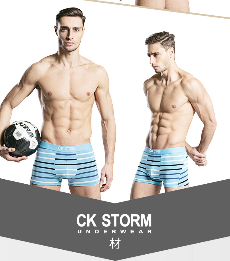 CK STORM 男士内裤 经典款莱卡棉经典系列 海军风U凸大囊袋中腰无痕条纹平角裤