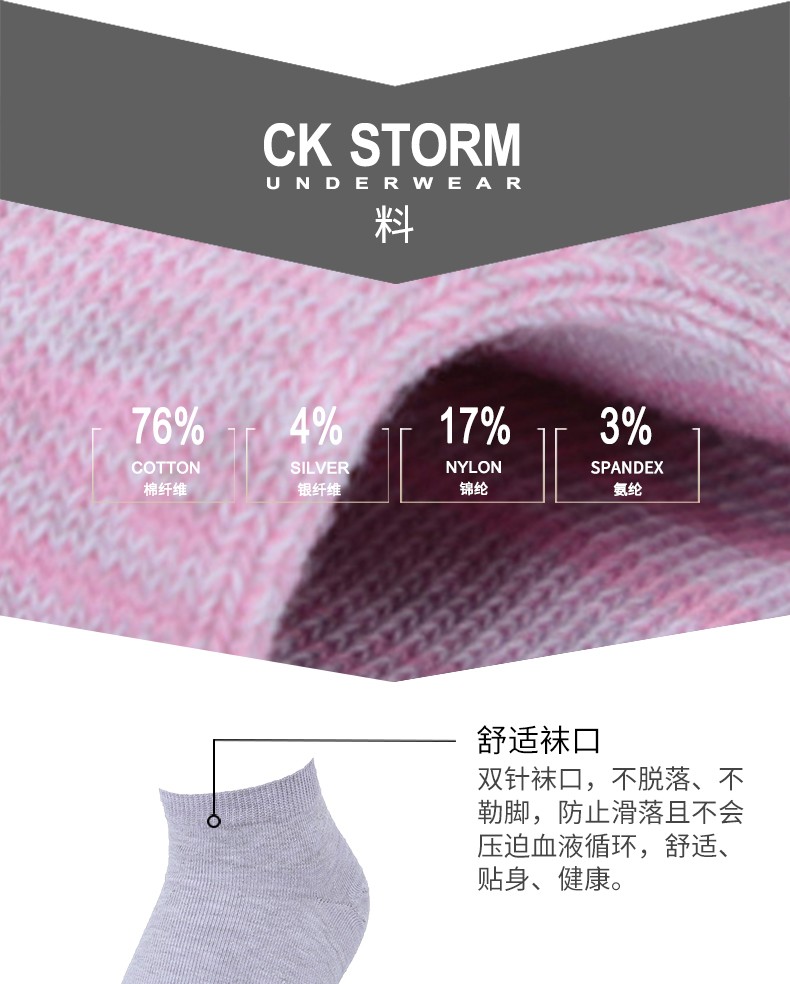 CK STORM 休闲女袜 精梳棉含银纤维糖果色女短袜 3双礼盒装CKW316