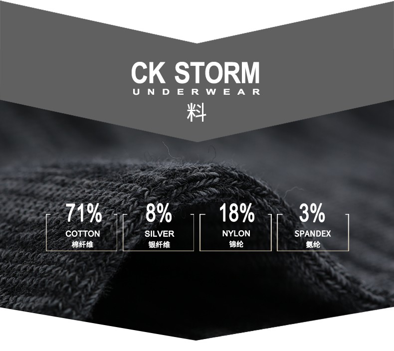 CK STORM 商务男袜 加厚条纹款精梳棉银纤维品牌LOGO中筒男袜 单双礼盒装CKW0629