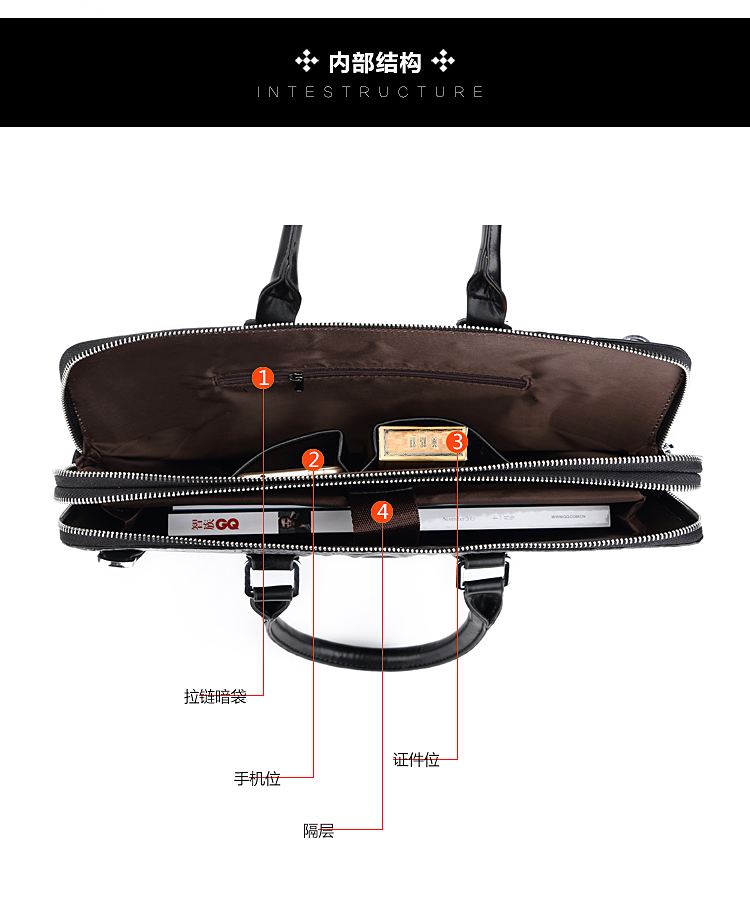 【买一送二】迪阿伦 男包新款商务公文包鳄鱼纹手提包横款潮流单肩包