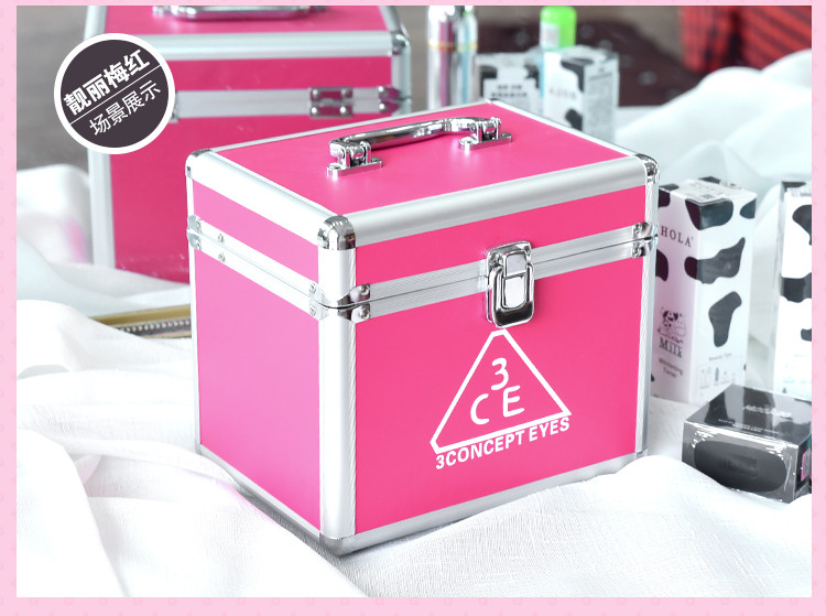 迪阿伦新化妆品收纳盒韩国铝合金化妆箱手提大容量化妆品箱双层化妆包