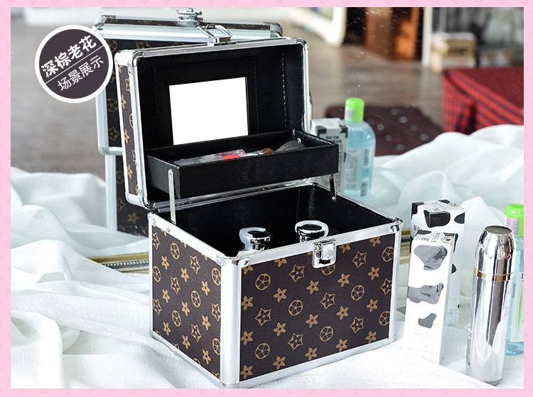 迪阿伦新化妆品收纳盒韩国铝合金化妆箱手提大容量化妆品箱双层化妆包