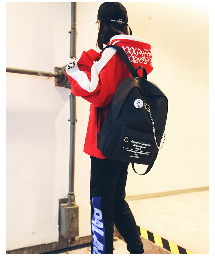 迪阿伦 韩版个性潮链条印花帆布双肩包中学生书包原宿休闲背包