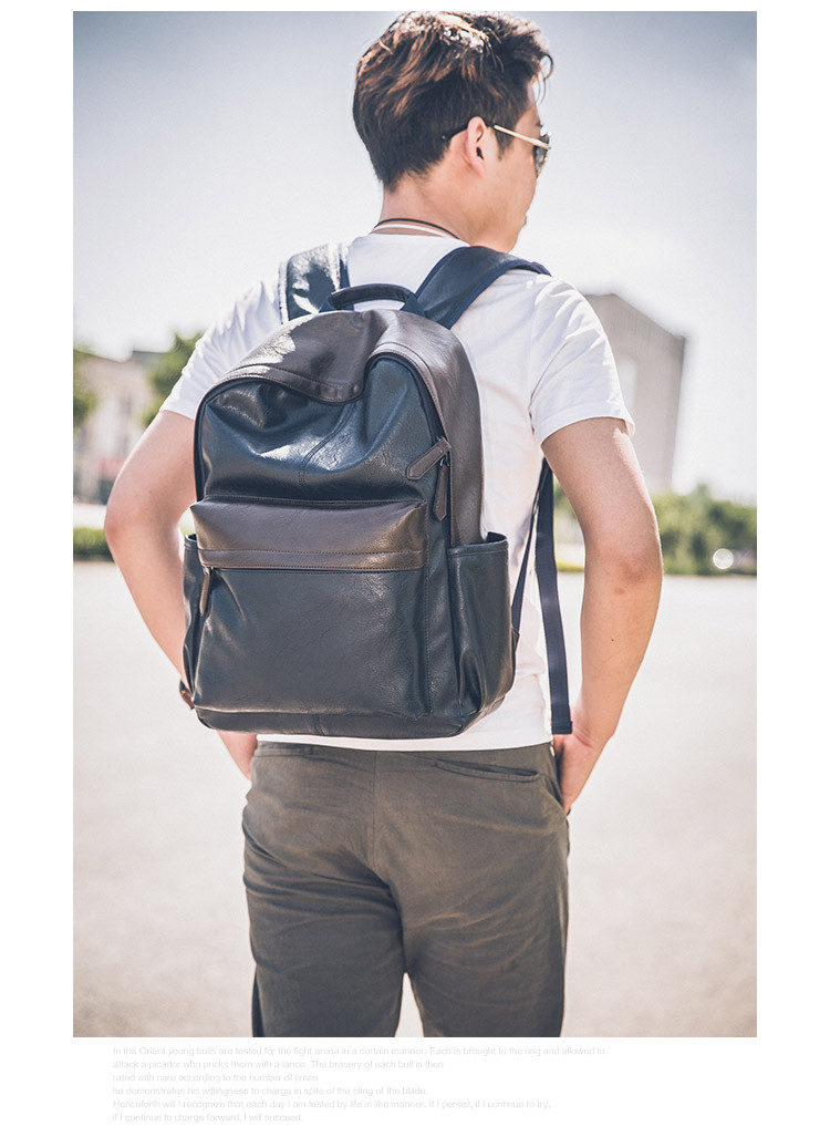 迪阿伦 英伦时尚潮流PU双肩包男士背包电脑旅行包韩版休闲高中大学生书包