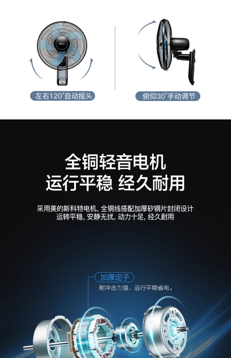 美的/MIDEA 壁扇挂壁式电风扇家用壁挂遥控大风力音静工业墙壁商用免打孔