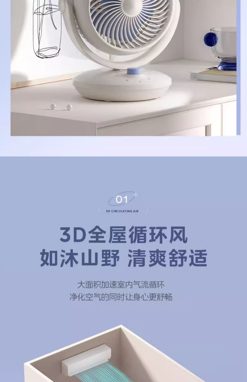 美的/MIDEA 空气循环扇电风扇家用音轻台式节能大风力宿舍办公室桌面