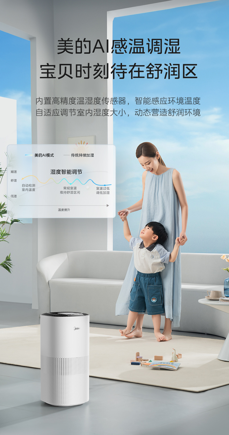 美的/MIDEA 家用加湿器卧室孕妇婴儿无雾落地式大容量神器蒸发式2024新款