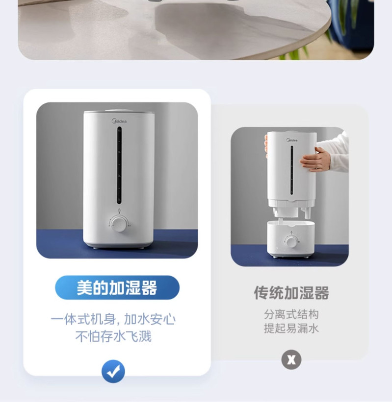 美的/MIDEA 家用小型加湿器卧室客厅轻音孕妇婴儿大雾量大容量空气喷雾器