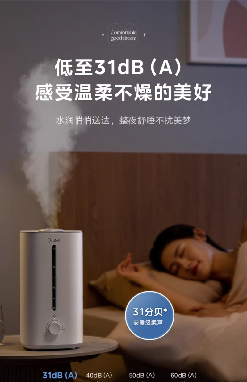 美的/MIDEA 家用小型加湿器卧室客厅轻音孕妇婴儿大雾量大容量空气喷雾器