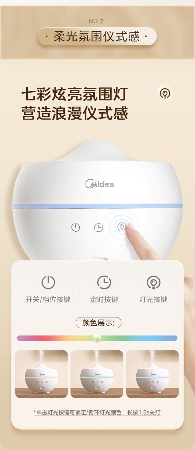 美的/MIDEA 加湿器静音卧室家用小型迷你桌面宿舍学生空气干燥香薰机精油