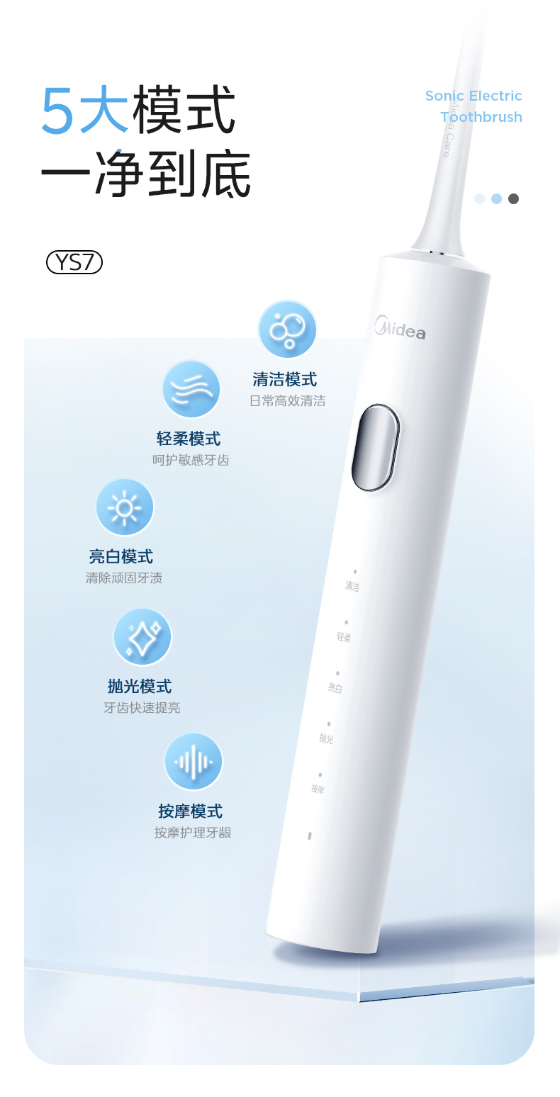 美的/MIDEA 全自动成人声波男女士专用情侣款套装电动牙刷刷头智能刷牙