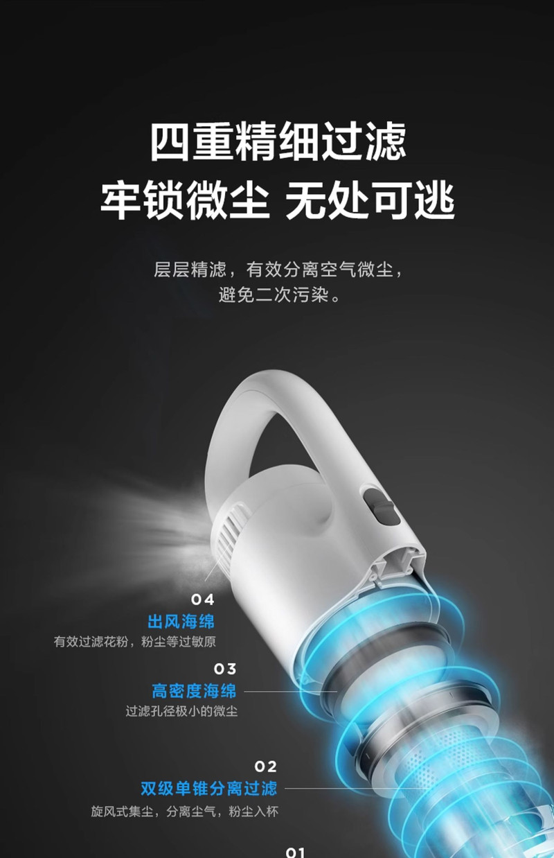 美的/MIDEA 吸尘器家用小型大吸力手持式大迷你功率车载吸尘机U2