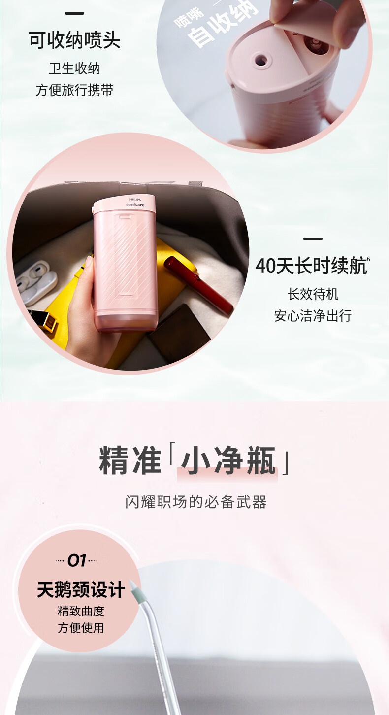 飞利浦/PHILIPS 伸缩便携冲牙器洗牙器 送男友/女友生日礼物 情侣款