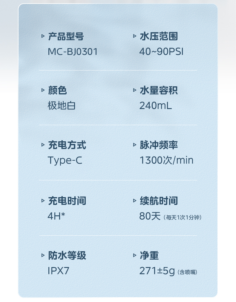 美的/MIDEA 冲牙器家用洗牙器正畸专用水牙线电动便携式口腔洁牙齿冲洗器 白