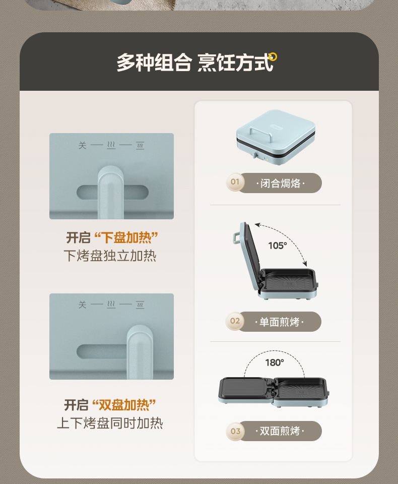 美的/MIDEA 电饼铛新款双面加热方盘家用煎饼电煎锅电饼档