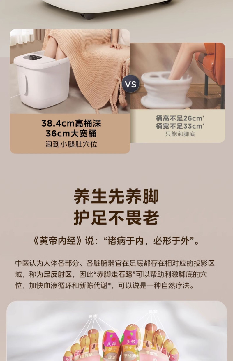 美的/MIDEA 泡脚桶全自动加热按摩桶家用电动恒温高深洗脚盆足浴盆 黑色