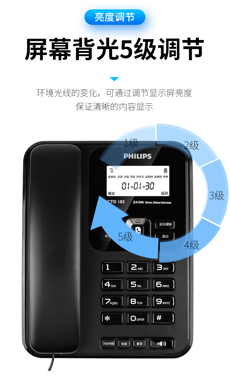 飞利浦/PHILIPS 无绳电话机 无线座机 子母机 办公家用 可扩展子机 中文菜单