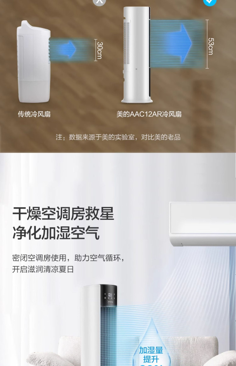 美的/MIDEA 空调扇冷风机冷风扇家用塔扇加湿可移动制冷空调租房用风扇