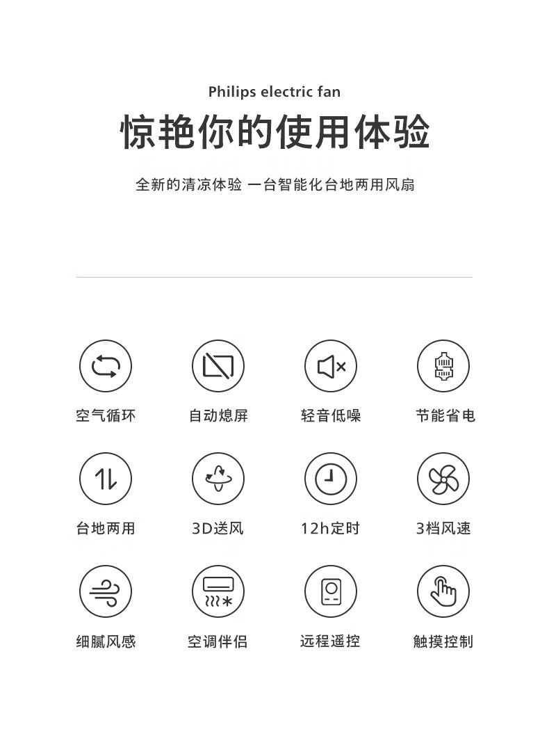 飞利浦/PHILIPS 空气循环扇电风扇落地扇家用遥控电扇3D全自动摇头