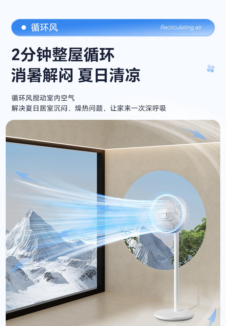 飞利浦/PHILIPS 电风扇家用空气循环扇轻音节能落地扇智能台扇直流变频摇头