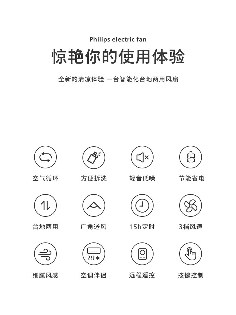 飞利浦/PHILIPS 风扇落地扇家用七叶轻音台地两用立式电扇3D送风