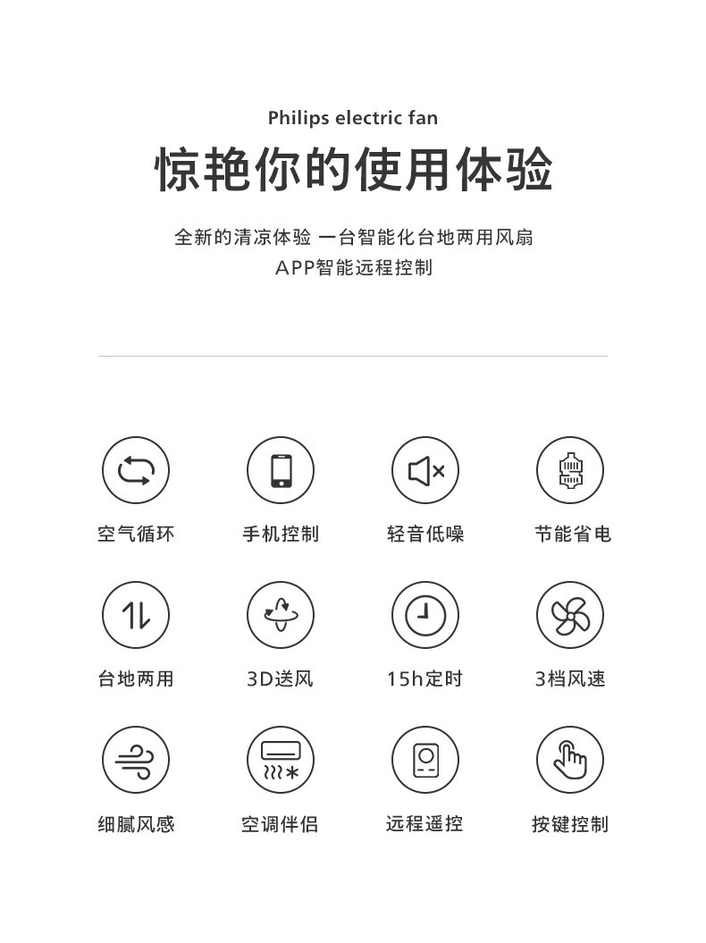 飞利浦/PHILIPS 电风扇落地扇家用七叶轻音台地两用立式电扇3D送风