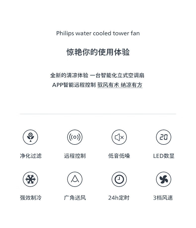 飞利浦/PHILIPS 空调扇制冷家用冷风扇负离子净化加湿遥控冷风机单冷水塔扇