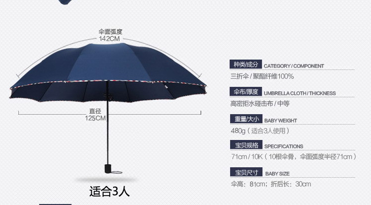 雨伞折叠男女士晴雨太阳伞商务两用三折三人双人加固大超大