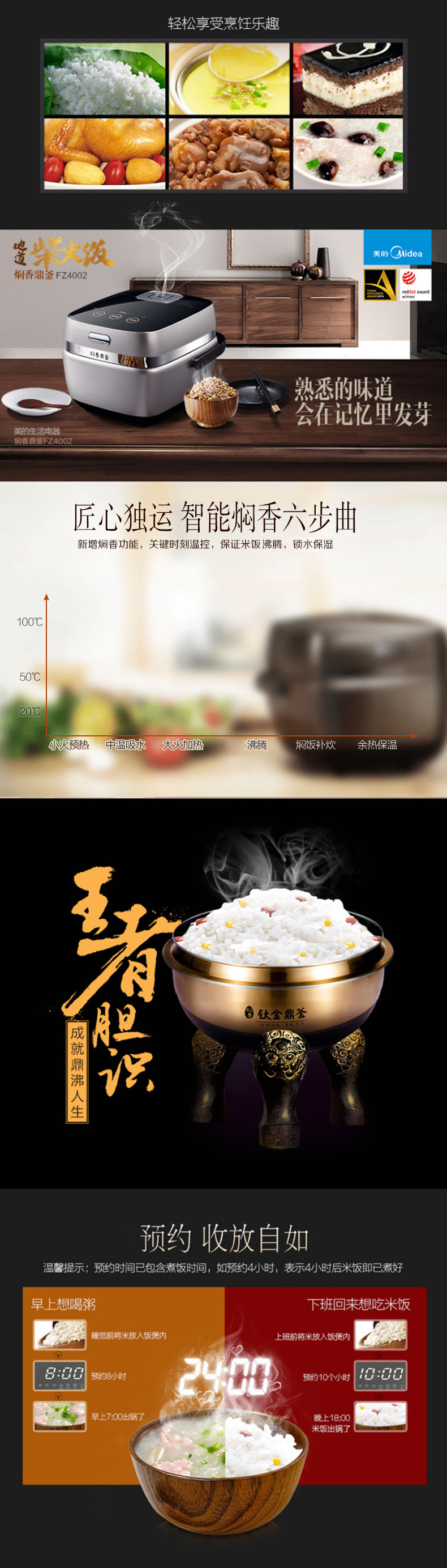 美的/MIDEA电饭煲FZ4002多段IH电磁加热 金属记忆阀 钛金鼎釜4L电饭锅