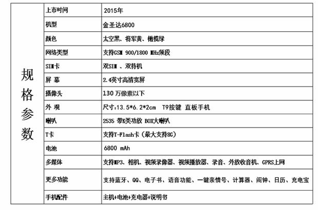 金圣达6800三防路虎手机老年机 户外老人手机军用电霸老年人手机迷你便携老人机超长待机大字大声大屏