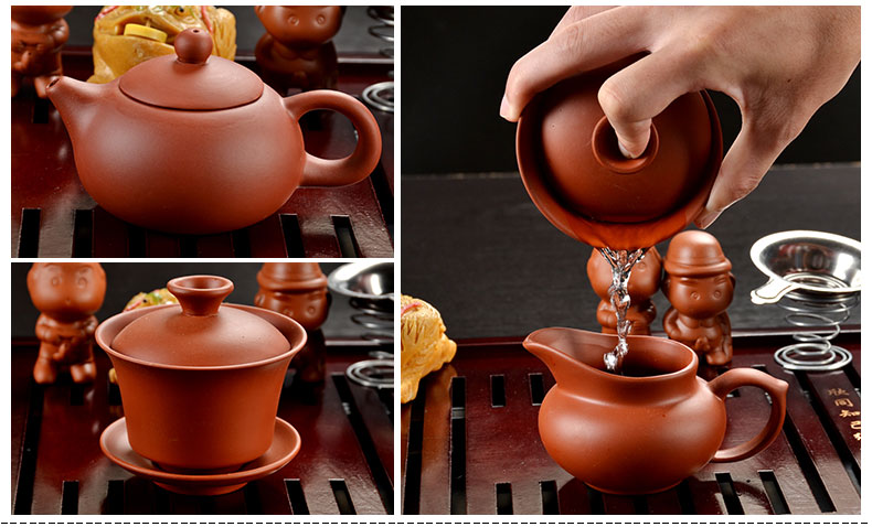 紫砂茶具套装 家用实木茶盘陶瓷紫砂功夫茶具整套茶道茶海茶台茶杯电磁炉
