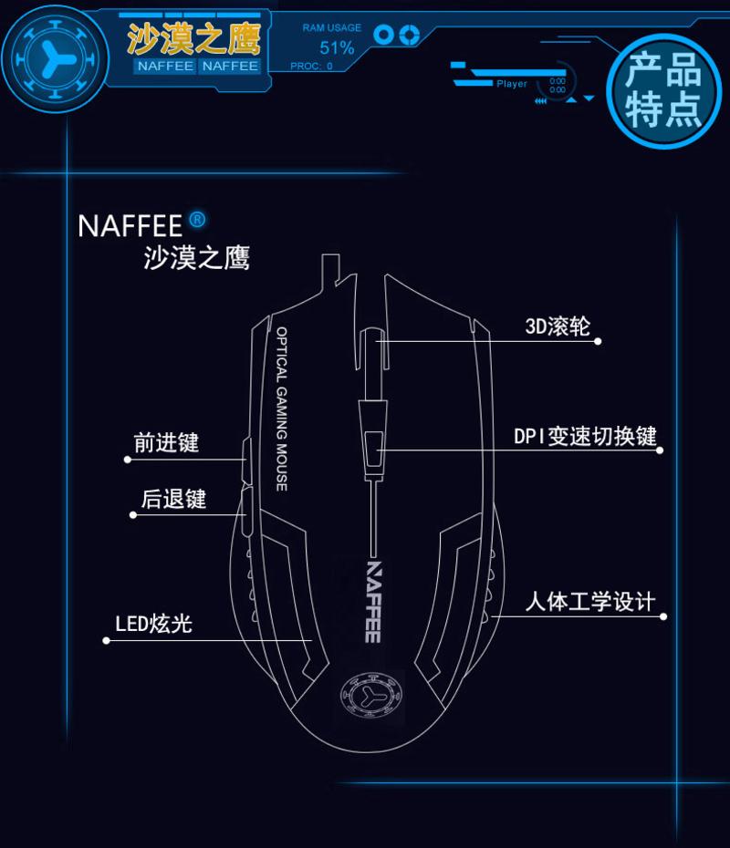 游戏竞技 电脑有线鼠标 CFLOL游戏 笔记本办公发光鼠标