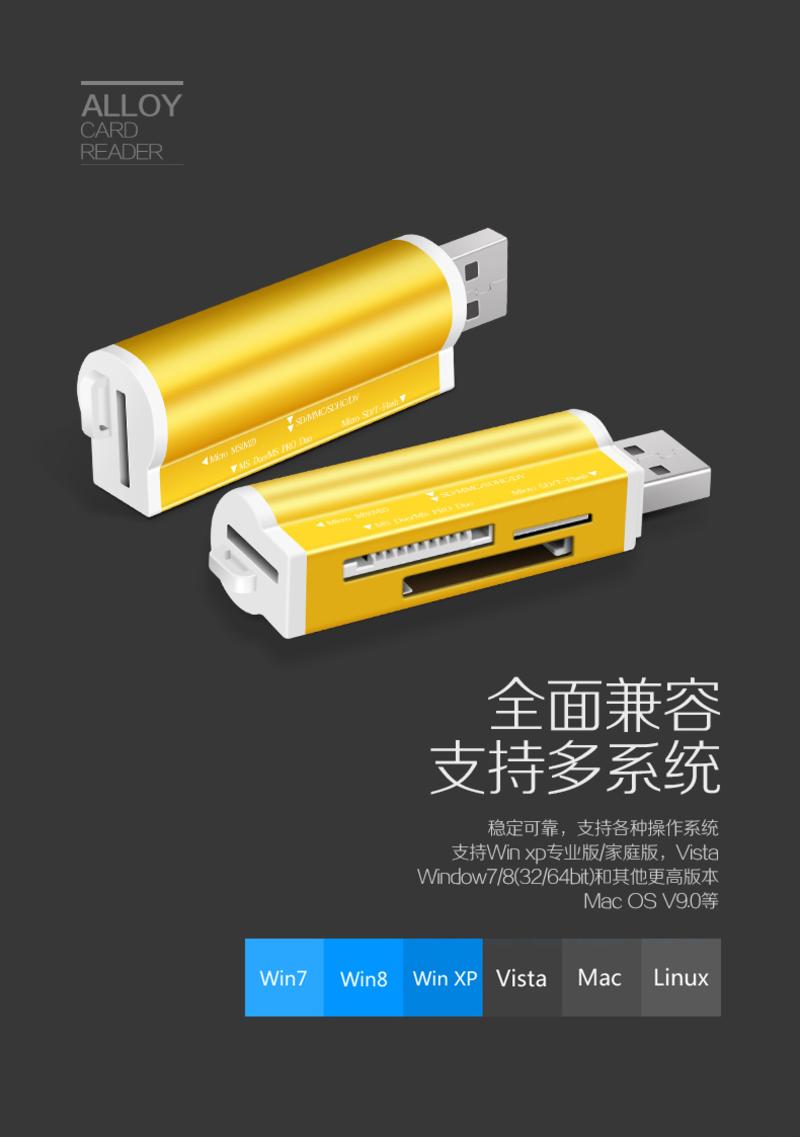 多合一高速读卡器USB2.0多功能SD超小TF车载CF卡万能相机手机迷你