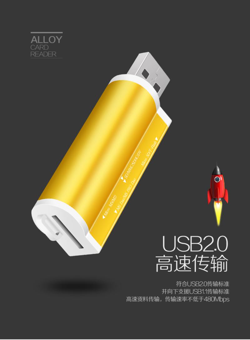 多合一高速读卡器USB2.0多功能SD超小TF车载CF卡万能相机手机迷你