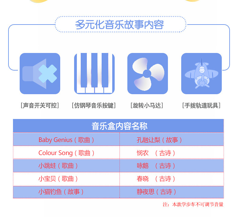 婴儿童车宝宝助步学步车6/7-18个月防侧翻多功能带音乐摇马学行车