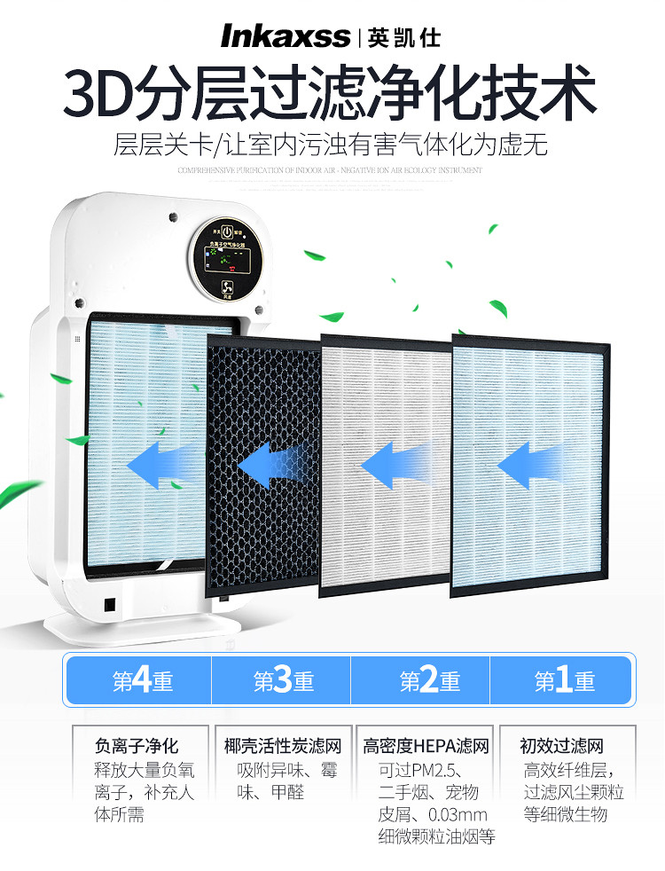 英凯仕空气净化器家用卧室室内除雾霾除甲醛除烟尘负离子pm2.5