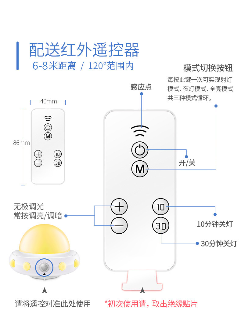 插电小夜灯泡遥控台灯卧室床头睡眠创意梦幻夜光节能婴儿宝宝喂奶