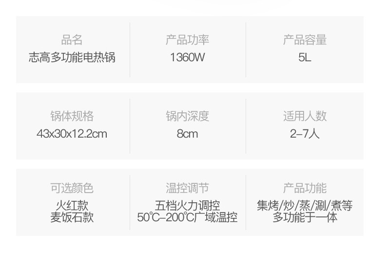 志高多功能电热锅电火锅一体锅家用电炒锅电煮锅不粘宿舍炒菜电锅乐享大礼包款不带蒸片