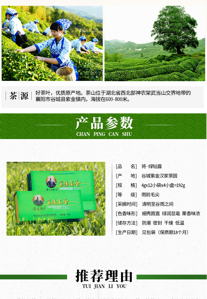 【谷城消费扶贫专区】2022年新茶 汉家刘氏 明前毛尖绿茶茶叶礼盒装 将·绿钻露
