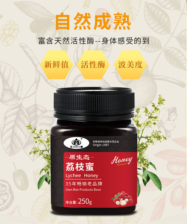 王巢  原生态荔枝蜂蜜礼盒装 自然成熟纯蜂蜜送礼佳品250g*2瓶