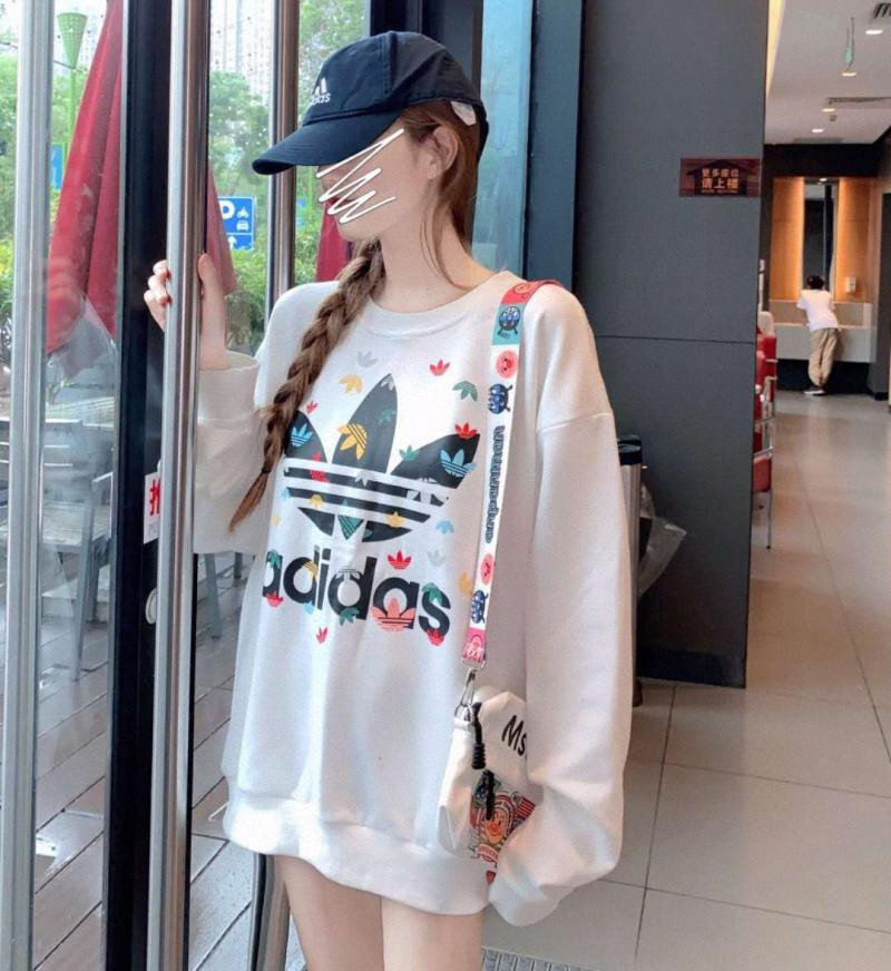 Adidas阿迪达斯三叶草男女彩绘小满印圆领卫衣长袖T恤秋冬运动套头衫宽松休闲