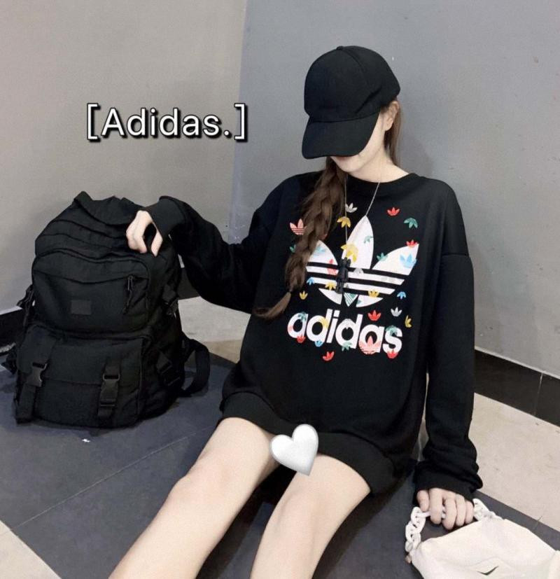 Adidas阿迪达斯三叶草男女彩绘小满印圆领卫衣长袖T恤秋冬运动套头衫宽松休闲