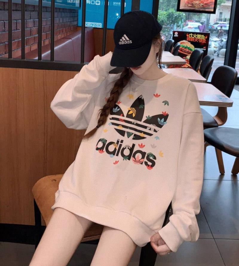 Adidas阿迪达斯三叶草男女彩绘小满印圆领卫衣长袖T恤秋冬运动套头衫宽松休闲