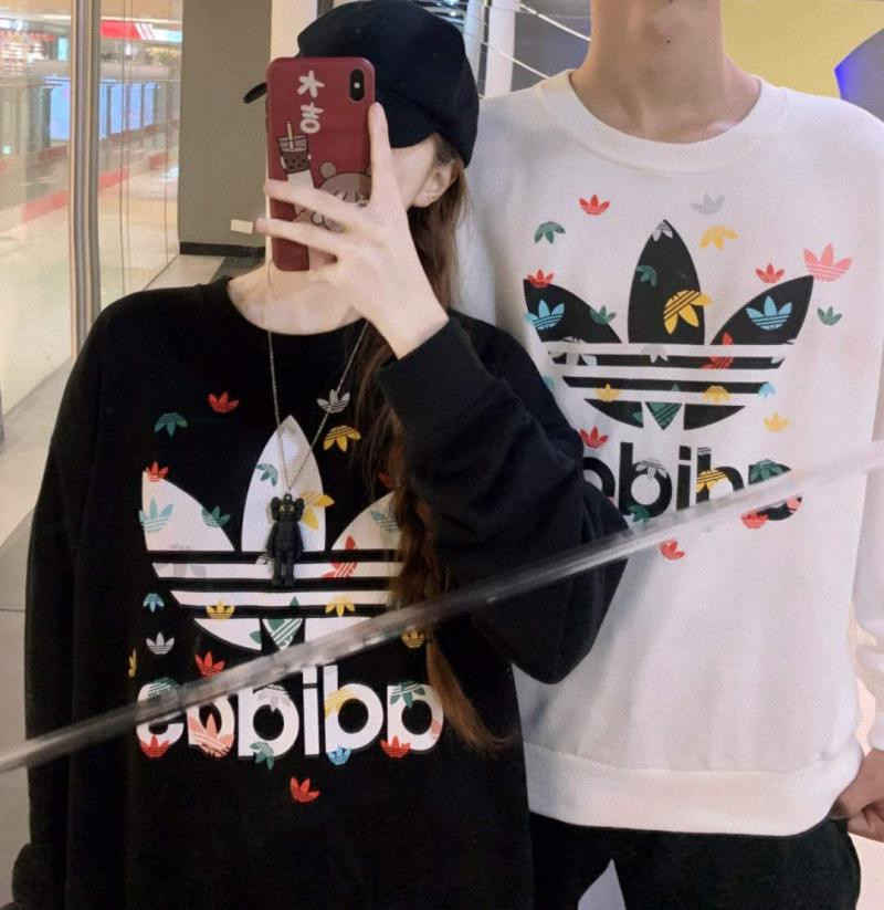 Adidas阿迪达斯三叶草男女彩绘小满印圆领卫衣长袖T恤秋冬运动套头衫宽松休闲