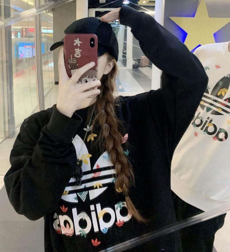 Adidas阿迪达斯三叶草男女彩绘小满印圆领卫衣长袖T恤秋冬运动套头衫宽松休闲