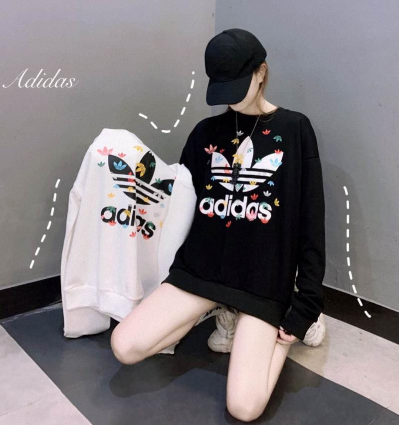 Adidas阿迪达斯三叶草男女彩绘小满印圆领卫衣长袖T恤秋冬运动套头衫宽松休闲